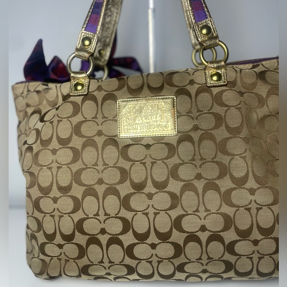 Rare Coach Poppy Signature Applique Tartan Glam Tote - Picture 6 of 16